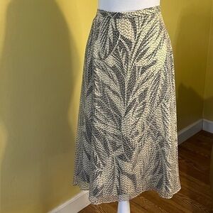 Talbots Silk Sheer Overlay Skirt Tropical Print with Brown Dotted Overlay